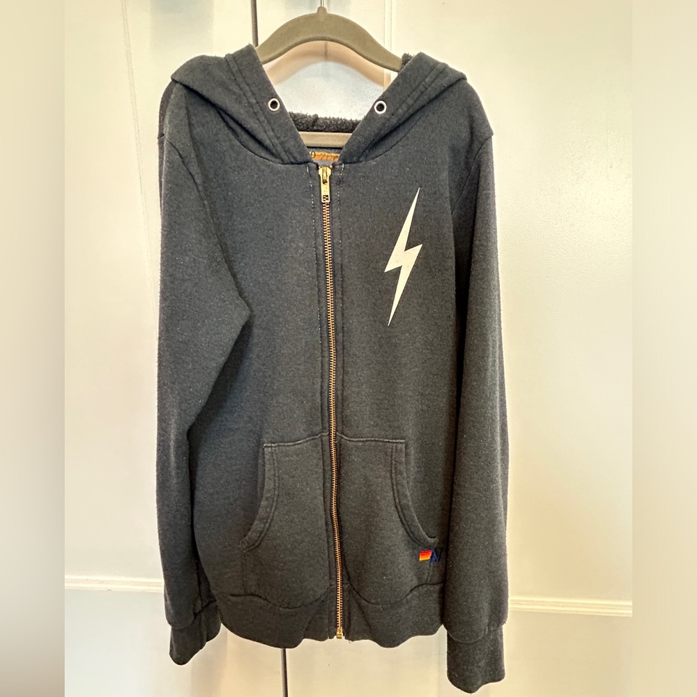 Aviator Nation - Kids Bolt Print Zip Hoodie (Charcoal)